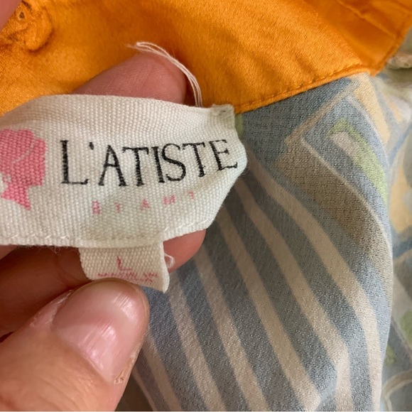 L’Atiste Boho Kimono Sleeve Satin Trim Abstract Print Mini Dress‎ Flowy Large - Picture 5 of 5